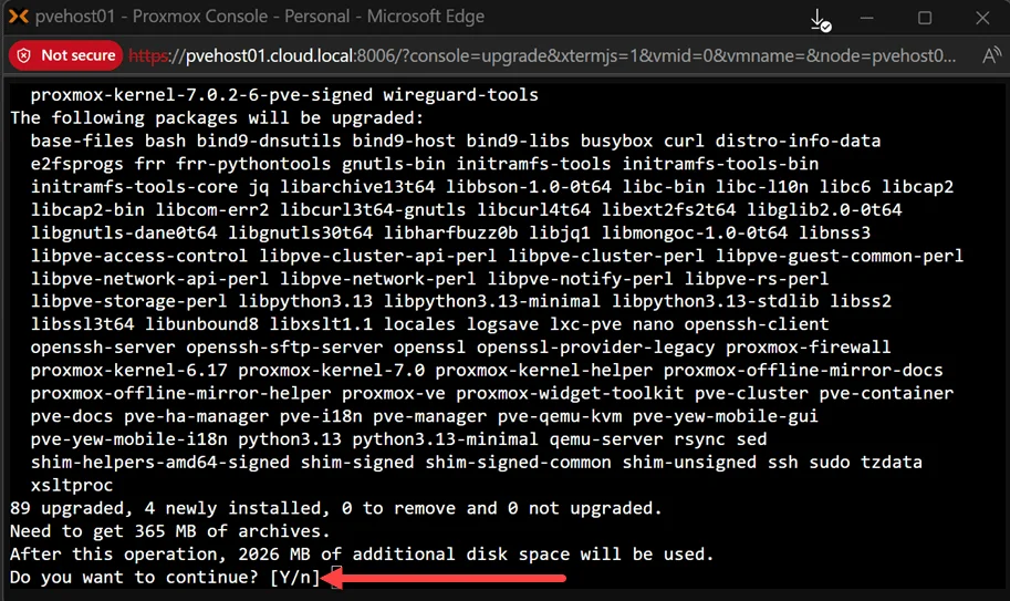 Aplicando as atualizações disponíveis para Proxmox 9.2