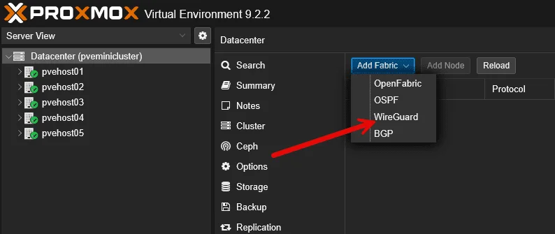 WireGuard SDN fabric no Proxmox VE 9.2