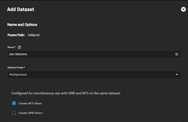 Criando Dataset no TrueNAS